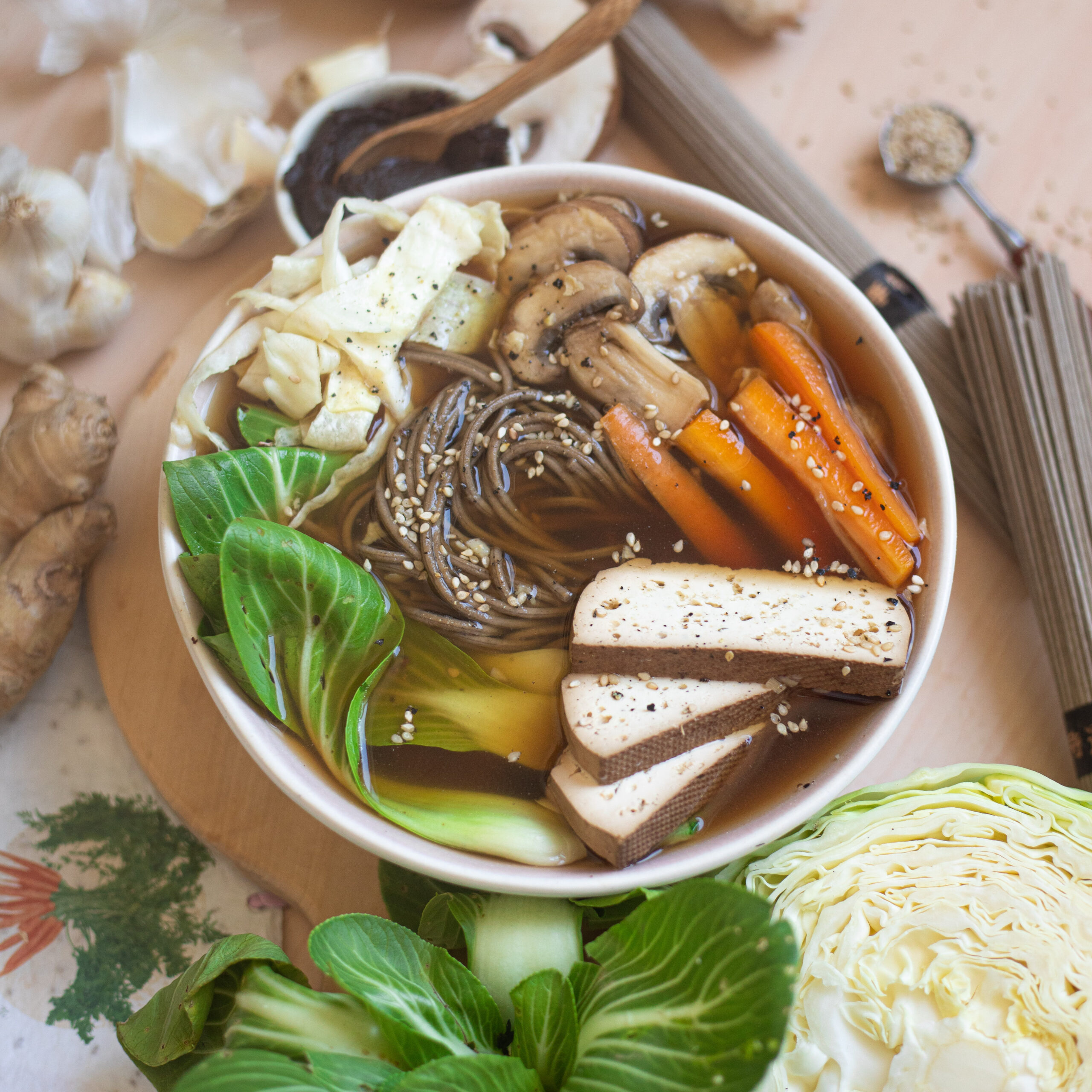 Ramen végétarien express au miso et champignons Recette